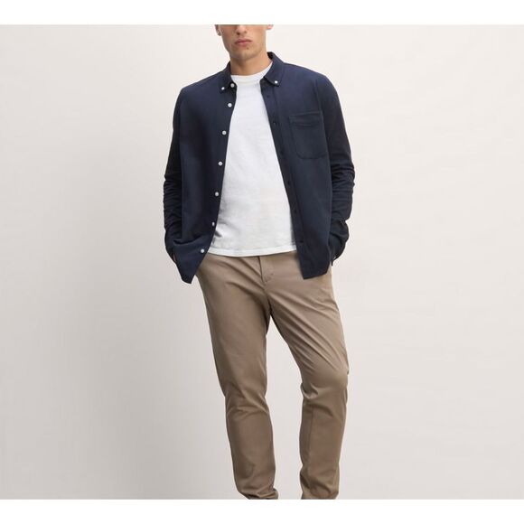 EVERLANE $88 Men's Long Sleeve Pique Shirt Collared Button Front navy blue Lg - Picture 2 of 6